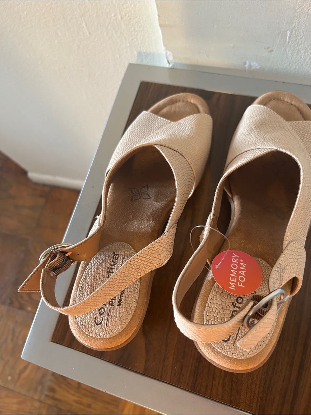 Women’s Beige Slingback Sandals with Memory Foam
